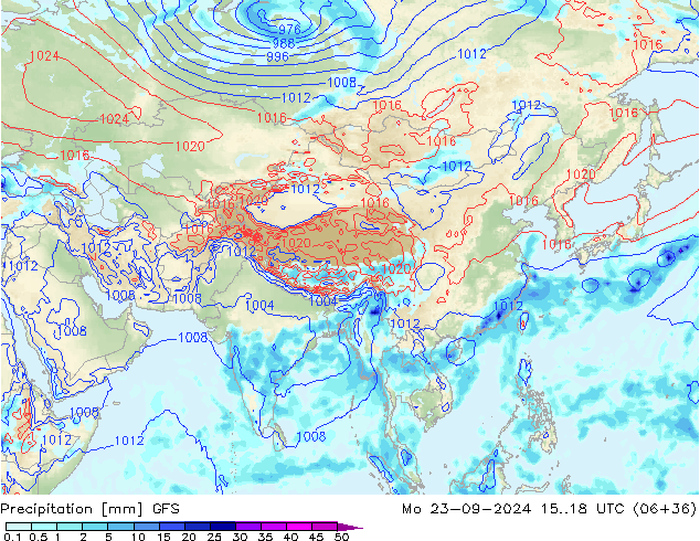 Precipitation GFS Mo 23.09.2024 18 UTC