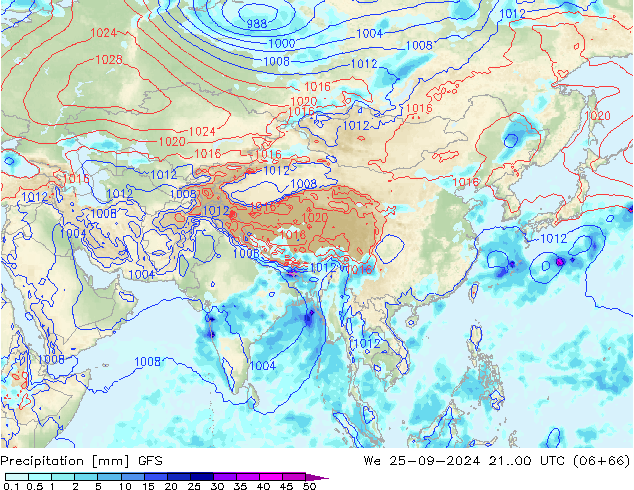 Precipitazione GFS mer 25.09.2024 00 UTC