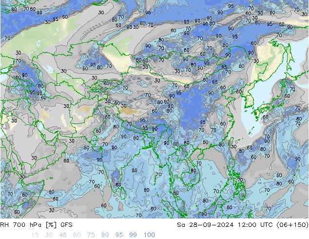 RH 700 hPa GFS Sa 28.09.2024 12 UTC