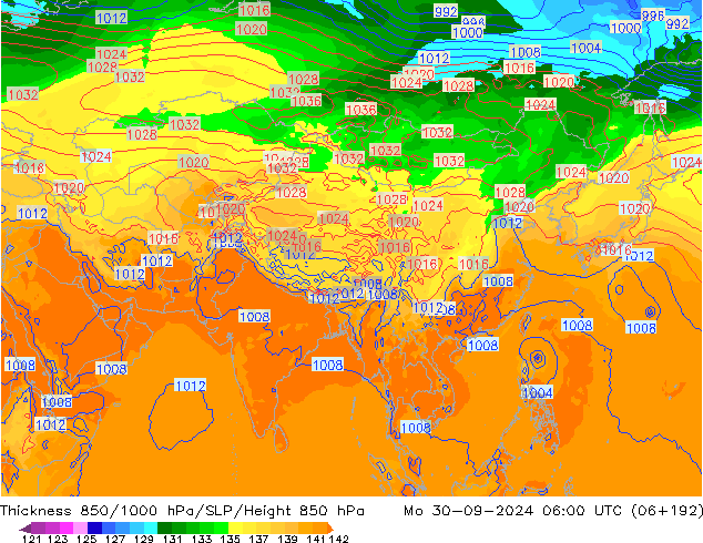 Thck 850-1000 hPa GFS lun 30.09.2024 06 UTC