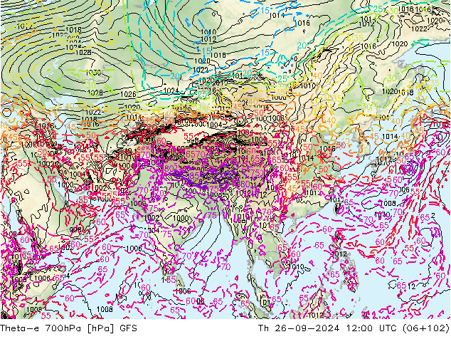 Theta-e 700hPa GFS Th 26.09.2024 12 UTC