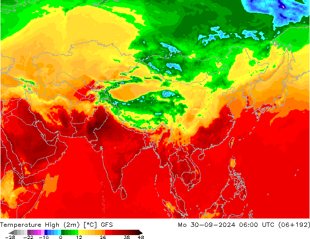 temperatura máx. (2m) GFS Seg 30.09.2024 06 UTC