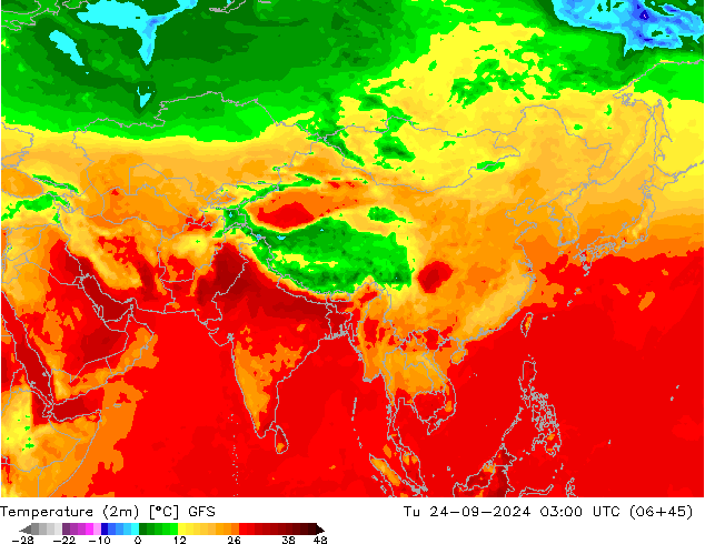 Temperatura (2m) GFS Ter 24.09.2024 03 UTC