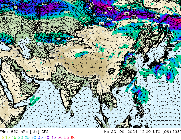 Vento 850 hPa GFS Seg 30.09.2024 12 UTC