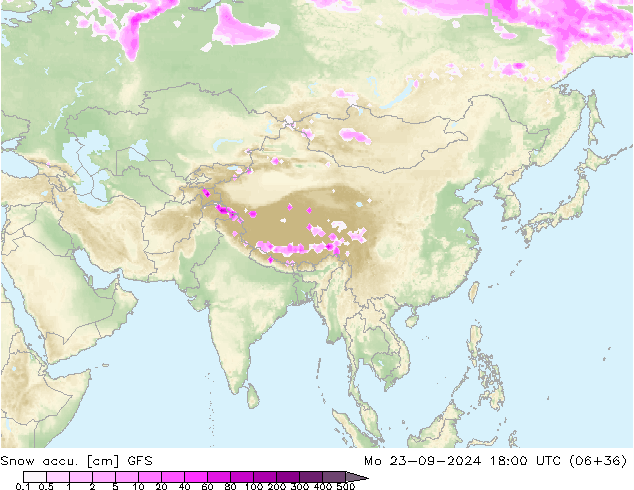 Snow accu. GFS Mo 23.09.2024 18 UTC