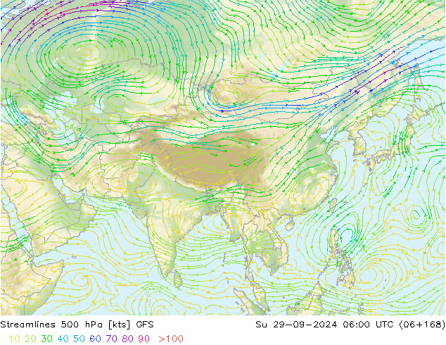 ветер 500 гПа GFS Вс 29.09.2024 06 UTC