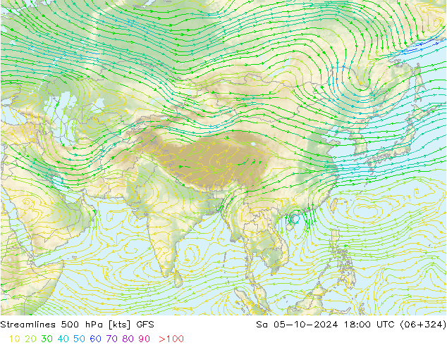 Stroomlijn 500 hPa GFS za 05.10.2024 18 UTC