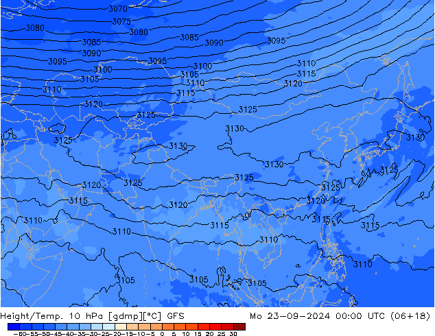 Height/Temp. 10 гПа GFS пн 23.09.2024 00 UTC