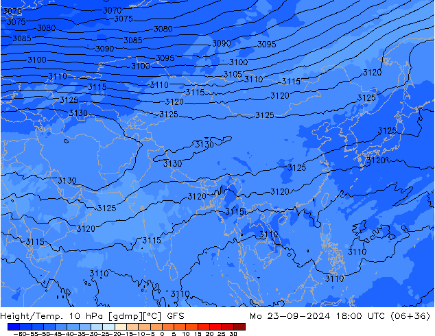 Hoogte/Temp. 10 hPa GFS ma 23.09.2024 18 UTC