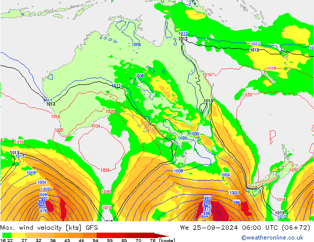 Max. wind velocity GFS We 25.09.2024 06 UTC