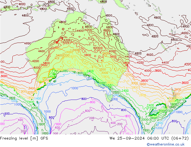 Isoterma de zero graus GFS Qua 25.09.2024 06 UTC