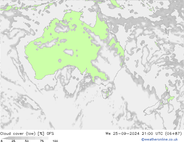 Cloud cover (low) GFS We 25.09.2024 21 UTC