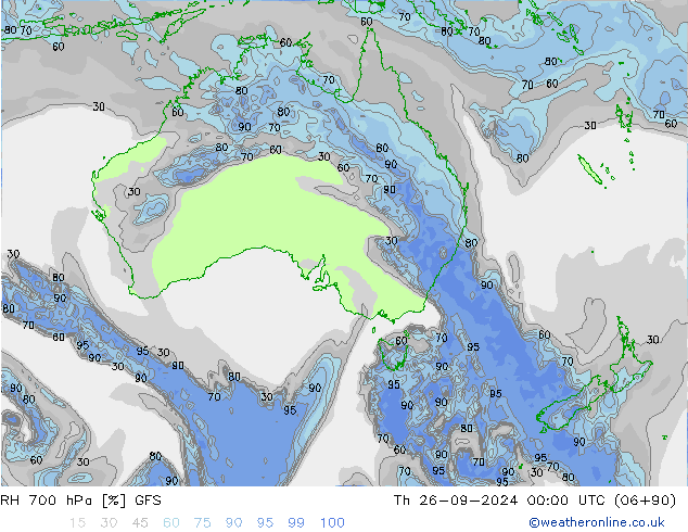 RH 700 hPa GFS Th 26.09.2024 00 UTC