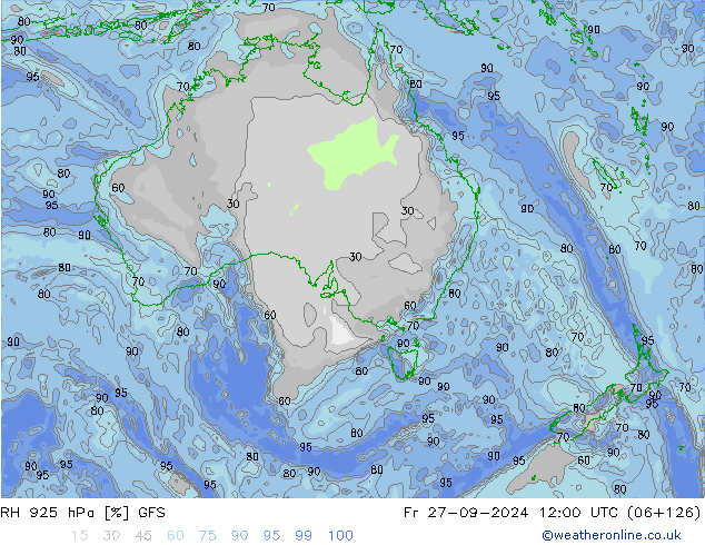 RH 925 hPa GFS ven 27.09.2024 12 UTC