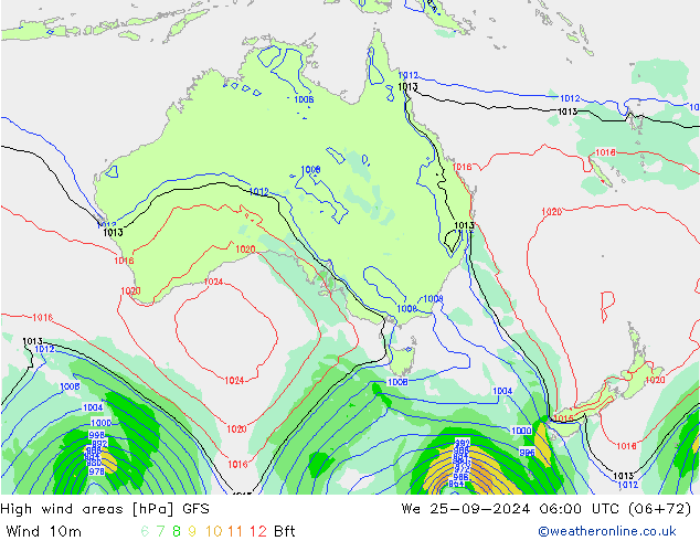 High wind areas GFS Qua 25.09.2024 06 UTC