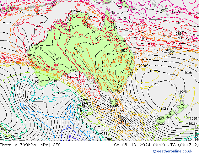 Theta-e 700hPa GFS Sáb 05.10.2024 06 UTC