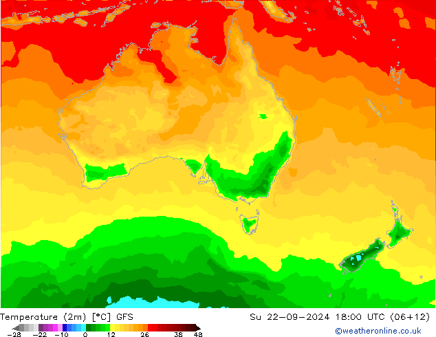 Temperature (2m) GFS Su 22.09.2024 18 UTC