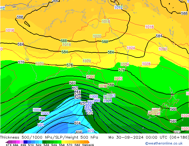 Dikte 500-1000hPa GFS ma 30.09.2024 00 UTC