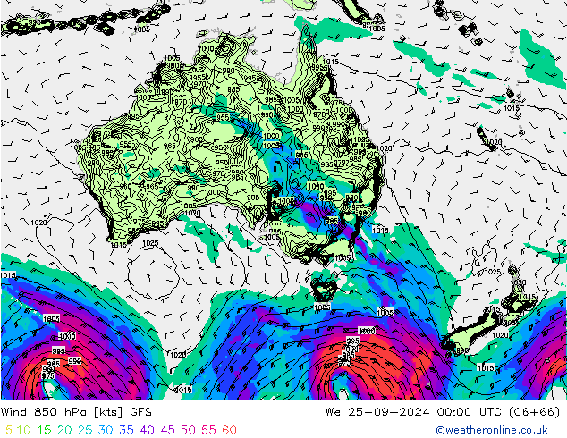 Rüzgar 850 hPa GFS Çar 25.09.2024 00 UTC