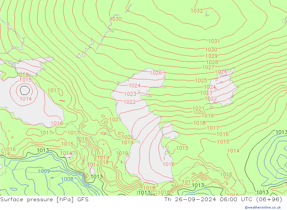 Presión superficial GFS jue 26.09.2024 06 UTC