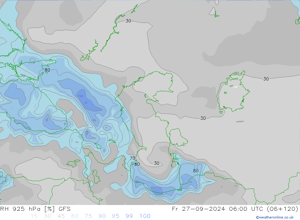 RH 925 hPa GFS Fr 27.09.2024 06 UTC