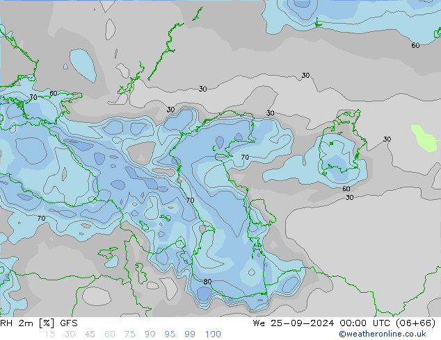 RH 2m GFS mer 25.09.2024 00 UTC