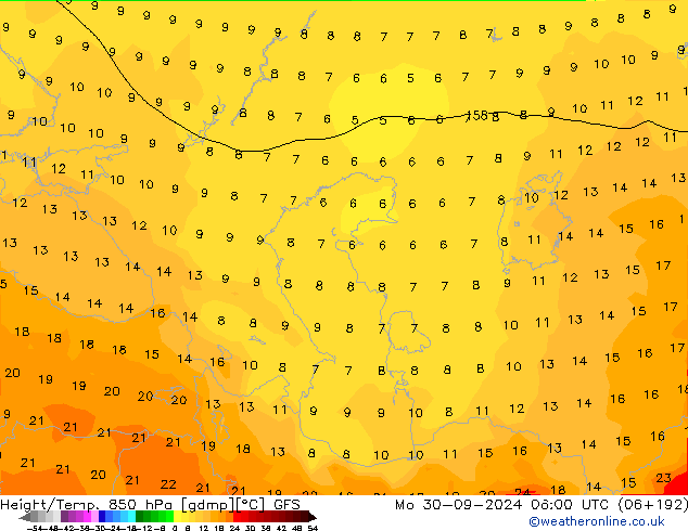 Z500/Rain (+SLP)/Z850 GFS Po 30.09.2024 06 UTC