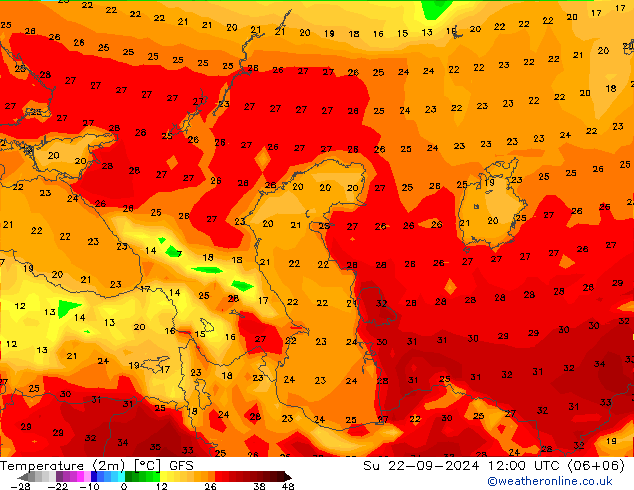 Temperatura (2m) GFS dom 22.09.2024 12 UTC