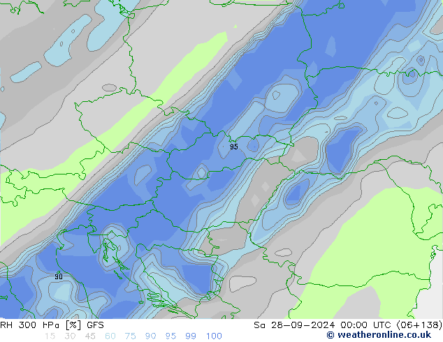 RH 300 гПа GFS сб 28.09.2024 00 UTC