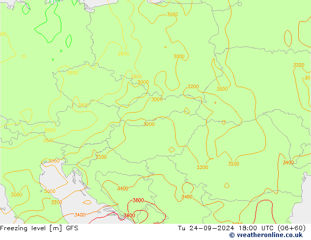 Freezing level GFS Tu 24.09.2024 18 UTC