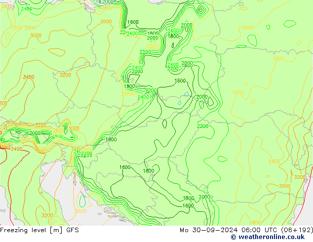 Freezing level GFS Mo 30.09.2024 06 UTC