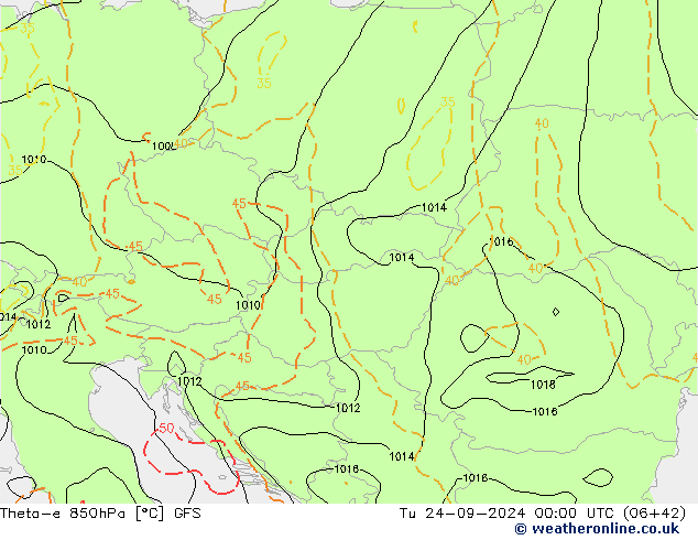 Theta-e 850hPa GFS Sa 24.09.2024 00 UTC