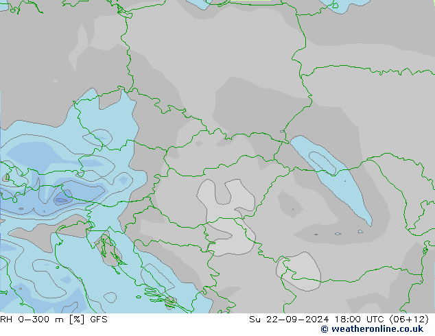 RH 0-300 m GFS dom 22.09.2024 18 UTC