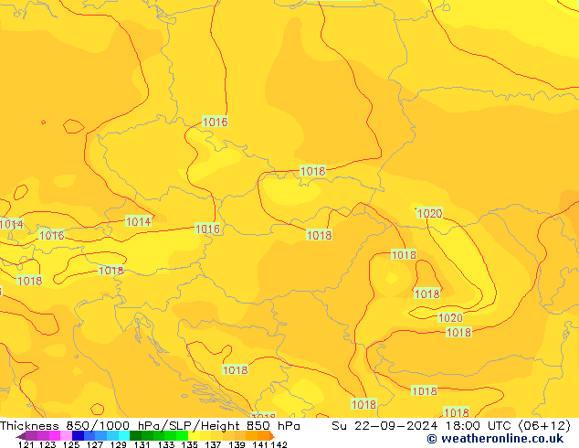 Schichtdicke 850-1000 hPa GFS So 22.09.2024 18 UTC