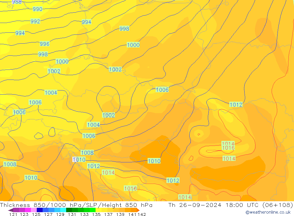 850-1000 hPa Kalınlığı GFS Per 26.09.2024 18 UTC