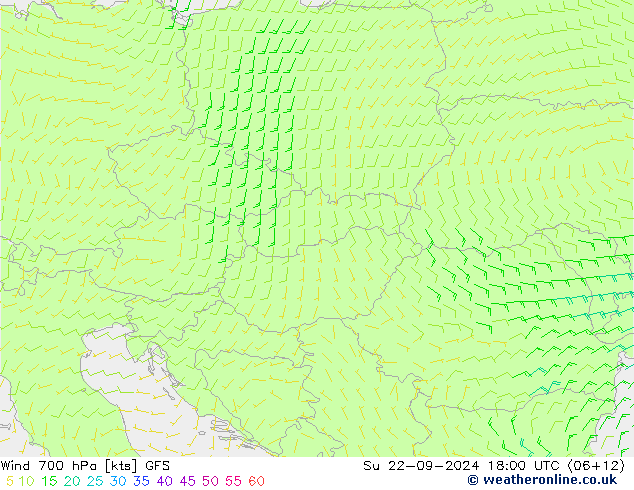 Vento 700 hPa GFS dom 22.09.2024 18 UTC