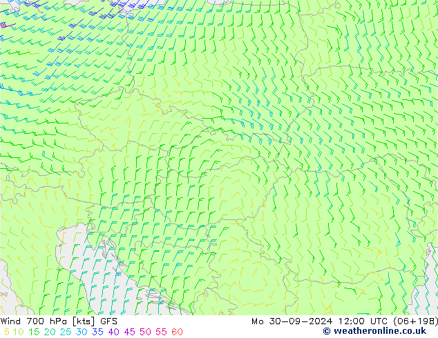 Wind 700 hPa GFS Mo 30.09.2024 12 UTC