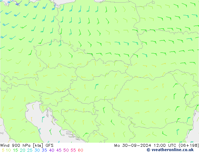 ветер 900 гПа GFS пн 30.09.2024 12 UTC