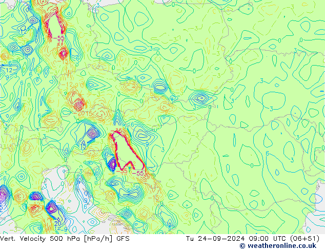 Vert. Velocity 500 hPa GFS Tu 24.09.2024 09 UTC