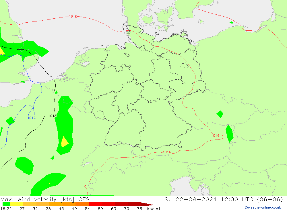 Max. wind velocity GFS Su 22.09.2024 12 UTC