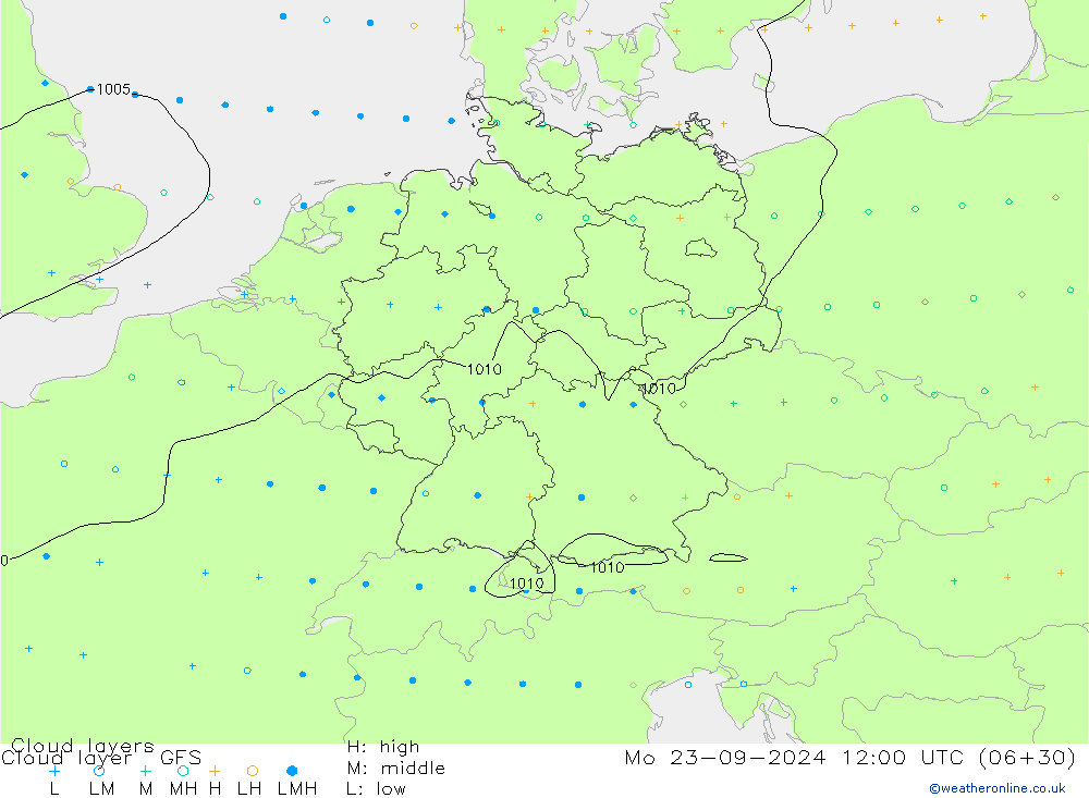 Cloud layer GFS Po 23.09.2024 12 UTC