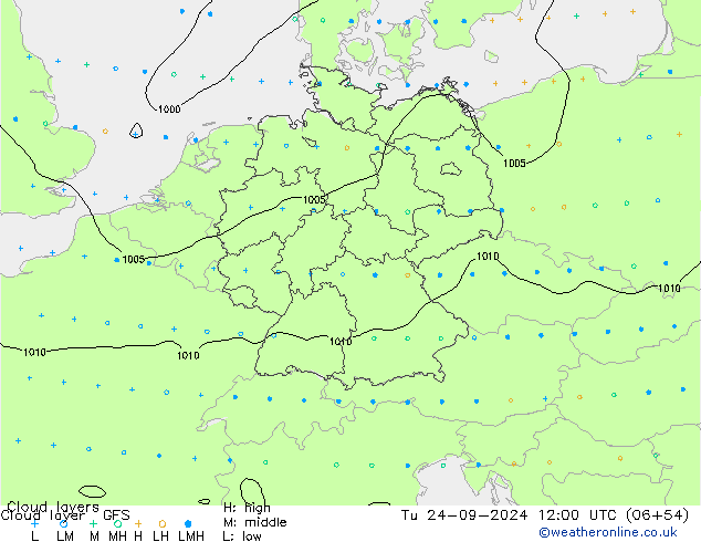 Cloud layer GFS Tu 24.09.2024 12 UTC