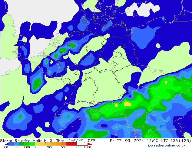 Storm Relative Helicity GFS Pá 27.09.2024 12 UTC