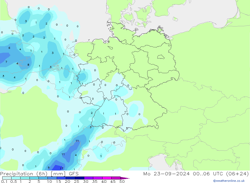 Z500/Rain (+SLP)/Z850 GFS Mo 23.09.2024 06 UTC