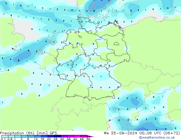 Z500/Rain (+SLP)/Z850 GFS We 25.09.2024 06 UTC