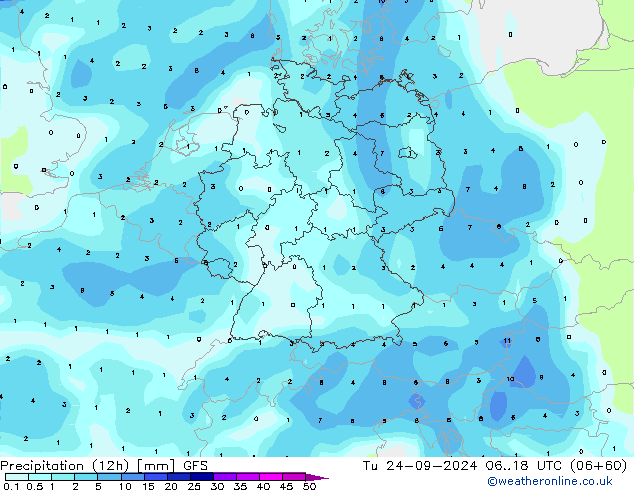 Precipitação (12h) GFS Ter 24.09.2024 18 UTC