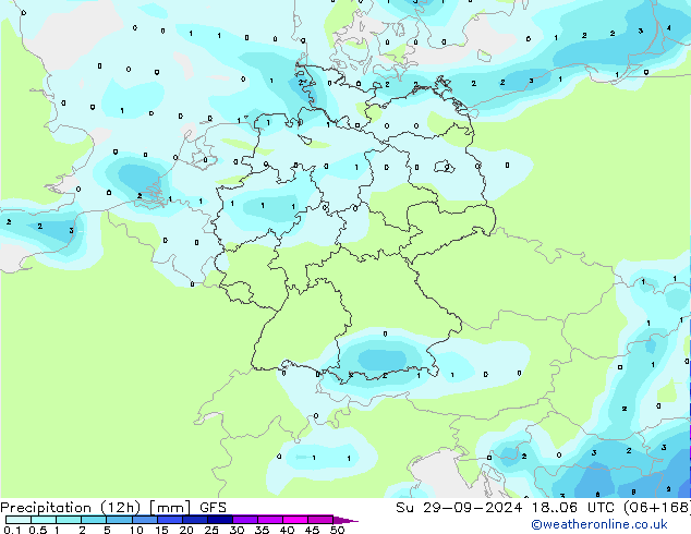 Precipitation (12h) GFS Su 29.09.2024 06 UTC