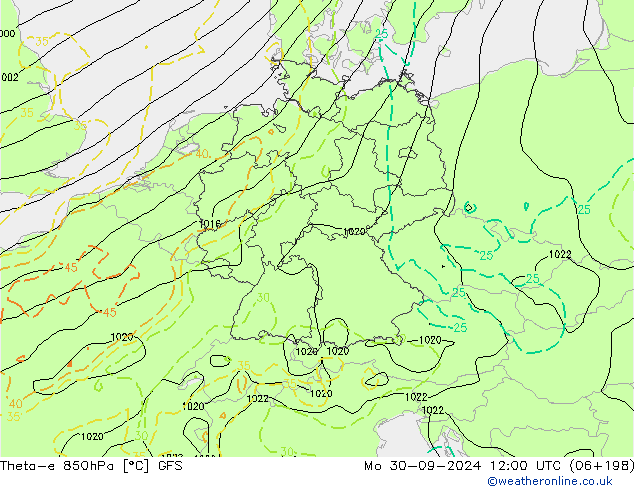 Theta-e 850hPa GFS Pzt 30.09.2024 12 UTC