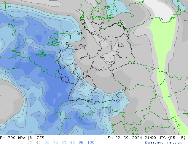 RH 700 hPa GFS Su 22.09.2024 21 UTC