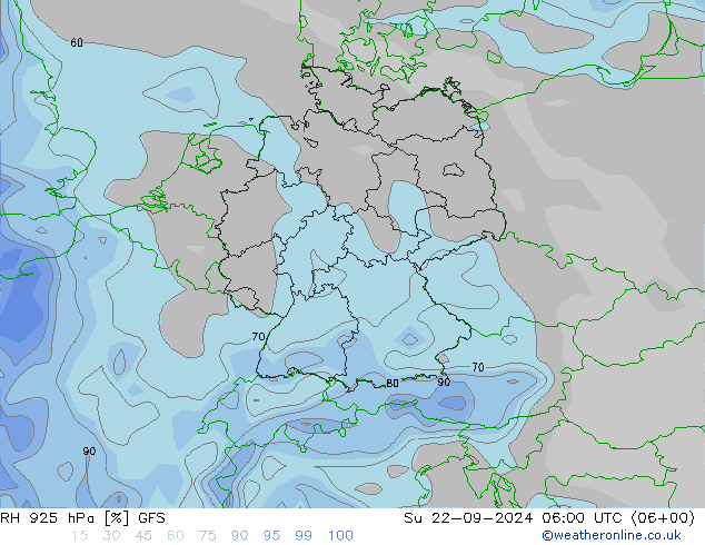 RH 925 hPa GFS dom 22.09.2024 06 UTC